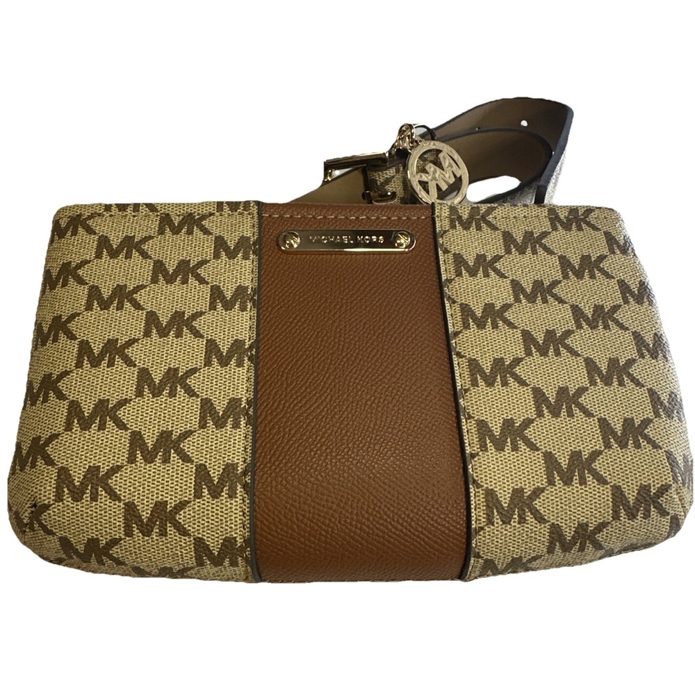 Michael Kors MK Logo Brown Tan Belt Bag Fanny Pack‎ Purse In Box With MK Charm